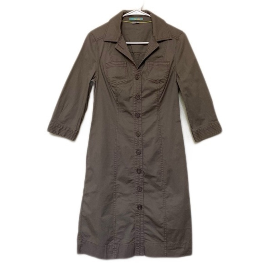 Boden khaki button down dress size 4 collared taupe brown small shirt dress